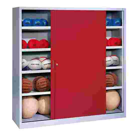 C+P HxWxD 195x120x50 cm, with Sheet Metal Sliding Doors (type 4) Ball Cabinet Ruby red (RAL 3003), Light grey (RAL 7035), Keyed to differ