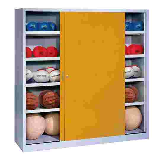 C+P HxWxD 195x120x50 cm, with Sheet Metal Sliding Doors (type 4) Ball Cabinet Golden Yellow (RAL 1004), Light grey (RAL 7035), Keyed to differ