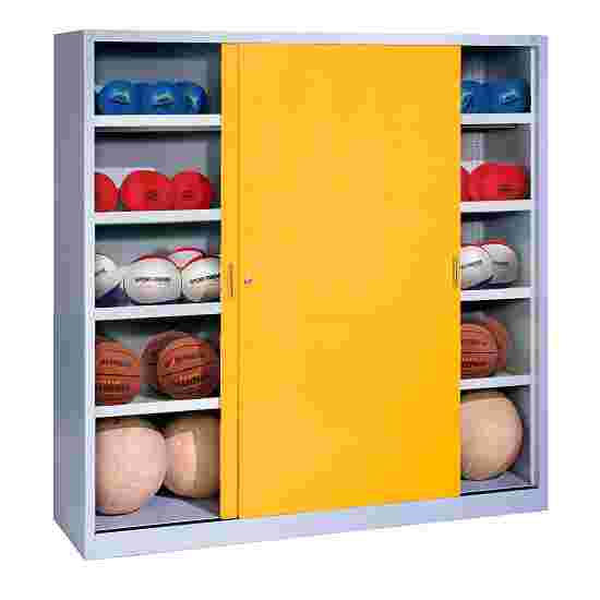 C+P HxWxD 195x120x50 cm, with Sheet Metal Sliding Doors (type 4) Ball Cabinet Traffic Yellow (RAL 1023), Light grey (RAL 7035), Keyed to differ