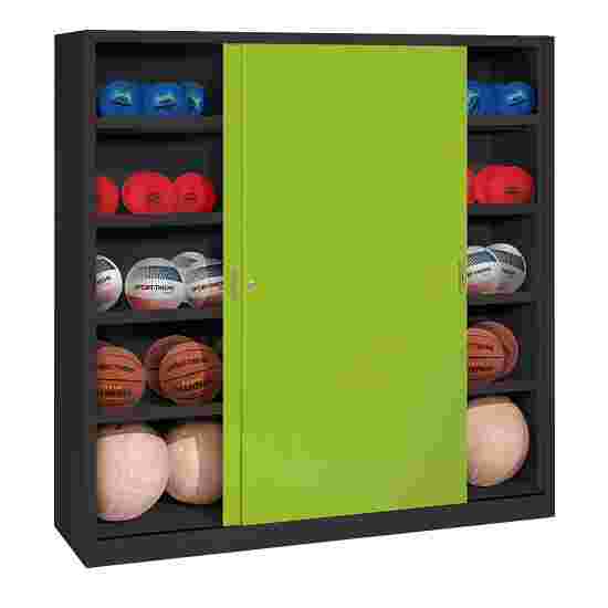 C+P HxWxD 195x120x50 cm, with Sheet Metal Sliding Doors (type 4) Ball Cabinet Clown Green (RAL 110 80 60), Anthracite (RAL 7021), Keyed to differ