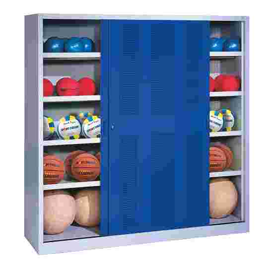 C+P HxWxD 195x120x50 cm, with Sheet Metal Sliding Doors (type 4) Ball Cabinet Gentian blue (RAL 5010), Light grey (RAL 7035), Keyed to differ