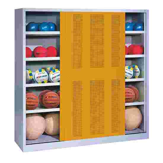 C+P HxWxD 195x120x50 cm, with Sheet Metal Sliding Doors (type 4) Ball Cabinet Golden Yellow (RAL 1004), Light grey (RAL 7035), Keyed to differ