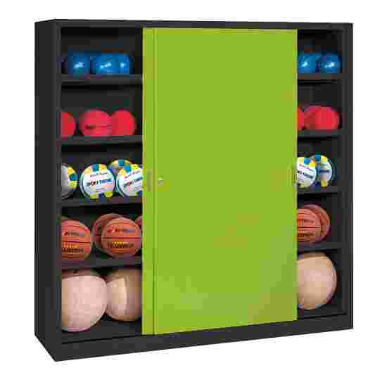 C+P HxWxD 195x120x50 cm, with Sheet Metal Sliding Doors (type 4) Ball Cabinet Clown Green (RAL 110 80 60), Anthracite (RAL 7021), Keyed alike