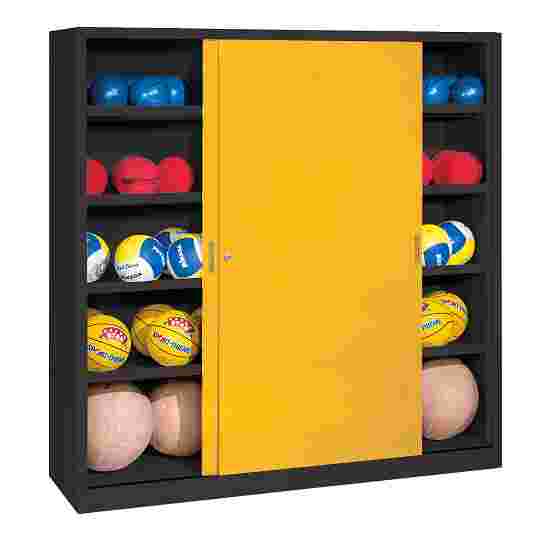 C+P HxWxD 195x120x50 cm, with Sheet Metal Sliding Doors (type 4) Ball Cabinet Traffic Yellow (RAL 1023), Anthracite (RAL 7021), Keyed alike