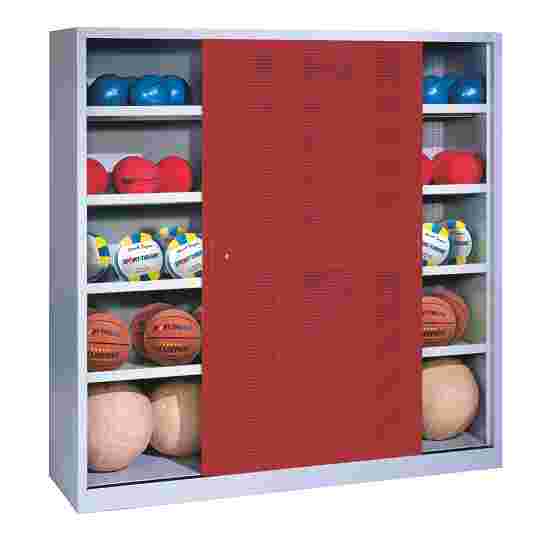 C+P HxWxD 195x120x50 cm, with Sheet Metal Sliding Doors (type 4) Ball Cabinet Ruby red (RAL 3003), Light grey (RAL 7035), Keyed alike