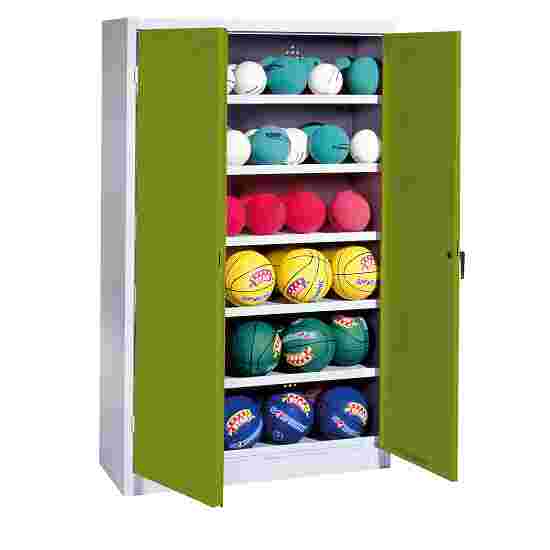 C+P HxWxD 195x120x50 cm, with Sheet Metal Wing Doors (type 3) Ball Cabinet Clown Green (RAL 110 80 60), Light grey (RAL 7035), Keyed to differ, Handle