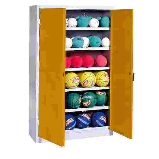 C+P HxWxD 195x120x50 cm, with Sheet Metal Wing Doors (type 3) Ball Cabinet Golden Yellow (RAL 1004), Light grey (RAL 7035), Keyed to differ, Handle