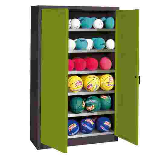 C+P HxWxD 195x120x50 cm, with Sheet Metal Wing Doors (type 3) Ball Cabinet Clown Green (RAL 110 80 60), Anthracite (RAL 7021), Keyed to differ, Handle