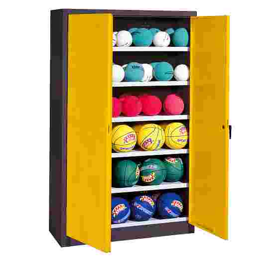 C+P HxWxD 195x120x50 cm, with Sheet Metal Wing Doors (type 3) Ball Cabinet Traffic Yellow (RAL 1023), Anthracite (RAL 7021), Keyed alike, Ergo-Lock recessed handle