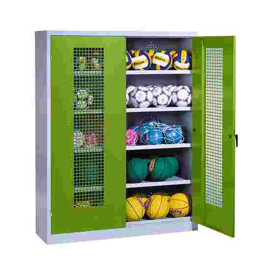 C+P HxWxD 195x150x50 cm, with Perforated Metal Double Doors (type 3) Ball Cabinet Clown Green (RAL 110 80 60), Light grey (RAL 7035), Keyed to differ, Handle