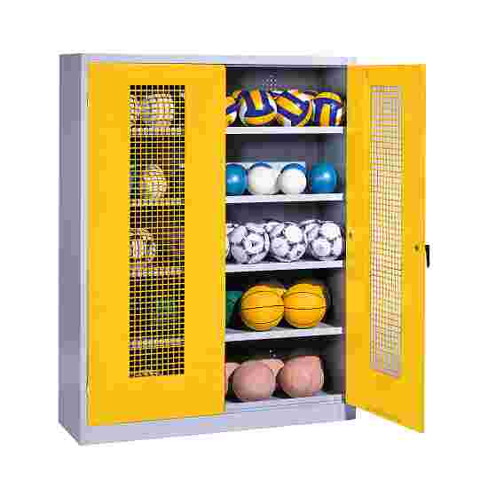 C+P HxWxD 195x150x50 cm, with Perforated Metal Double Doors (type 3) Ball Cabinet Traffic Yellow (RAL 1023), Light grey (RAL 7035), Keyed to differ, Handle