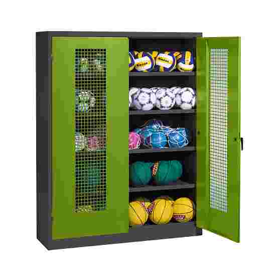 C+P HxWxD 195x150x50 cm, with Perforated Metal Double Doors (type 3) Ball Cabinet Clown Green (RAL 110 80 60), Anthracite (RAL 7021), Keyed to differ, Handle