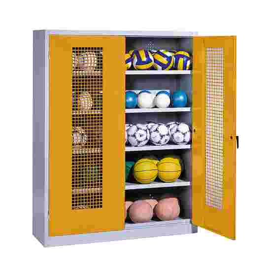 C+P HxWxD 195x150x50 cm, with Perforated Metal Double Doors (type 3) Ball Cabinet Golden Yellow (RAL 1004), Light grey (RAL 7035), Keyed to differ, Ergo-Lock recessed handle