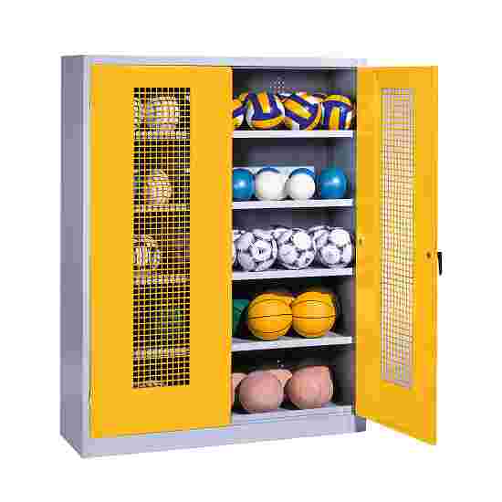 C+P HxWxD 195x150x50 cm, with Perforated Metal Double Doors (type 3) Ball Cabinet Traffic Yellow (RAL 1023), Light grey (RAL 7035), Keyed alike, Ergo-Lock recessed handle