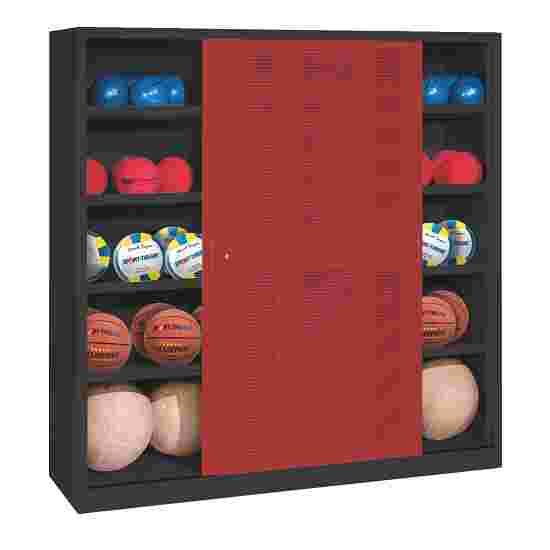 C+P HxWxD 195x190x60 cm, with Perforated Sheet Sliding Doors (type 4) Ball Cabinet Ruby red (RAL 3003), Anthracite (RAL 7021), Keyed to differ