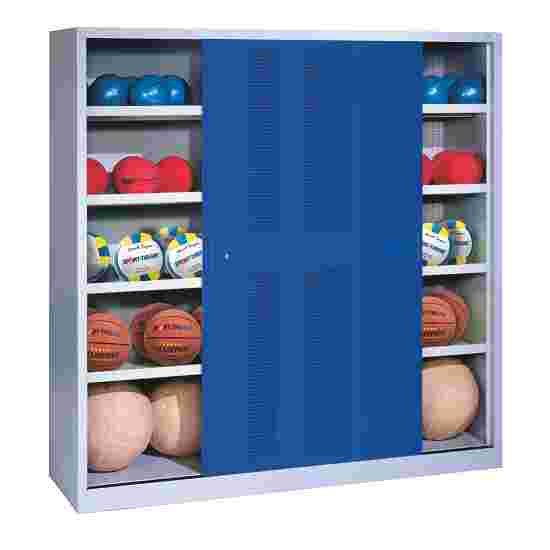 C+P HxWxD 195x190x60 cm, with Perforated Sheet Sliding Doors (type 4) Ball Cabinet Gentian blue (RAL 5010), Light grey (RAL 7035), Keyed alike