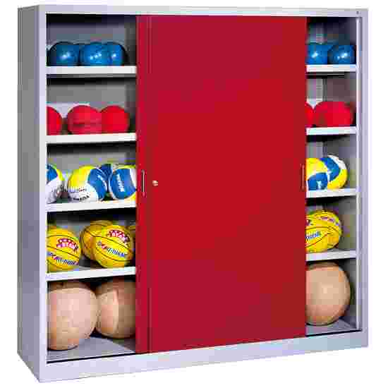 C+P HxWxD 195x190x60 cm, with Sheet Metal Sliding Doors (type 4) Ball Cabinet Ruby red (RAL 3003), Light grey (RAL 7035), Keyed to differ