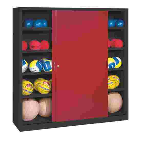 C+P HxWxD 195x190x60 cm, with Sheet Metal Sliding Doors (type 4) Ball Cabinet Ruby red (RAL 3003), Anthracite (RAL 7021), Keyed to differ