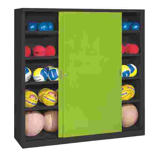 C+P HxWxD 195x190x60 cm, with Sheet Metal Sliding Doors (type 4) Ball Cabinet Clown Green (RAL 110 80 60), Anthracite (RAL 7021), Keyed to differ