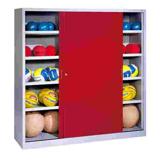 C+P HxWxD 195x190x60 cm, with Sheet Metal Sliding Doors (type 4) Ball Cabinet Ruby red (RAL 3003), Light grey (RAL 7035), Keyed alike