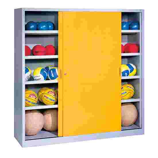 C+P HxWxD 195x190x60 cm, with Sheet Metal Sliding Doors (type 4) Ball Cabinet Traffic Yellow (RAL 1023), Light grey (RAL 7035), Keyed alike