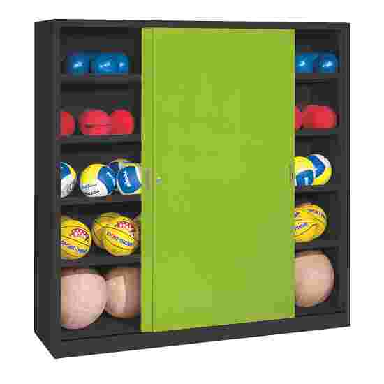 C+P HxWxD 195x190x60 cm, with Sheet Metal Sliding Doors (type 4) Ball Cabinet Clown Green (RAL 110 80 60), Anthracite (RAL 7021), Keyed alike