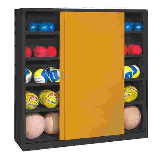 C+P HxWxD 195x190x60 cm, with Sheet Metal Sliding Doors (type 4) Ball Cabinet Golden Yellow (RAL 1004), Anthracite (RAL 7021), Keyed alike