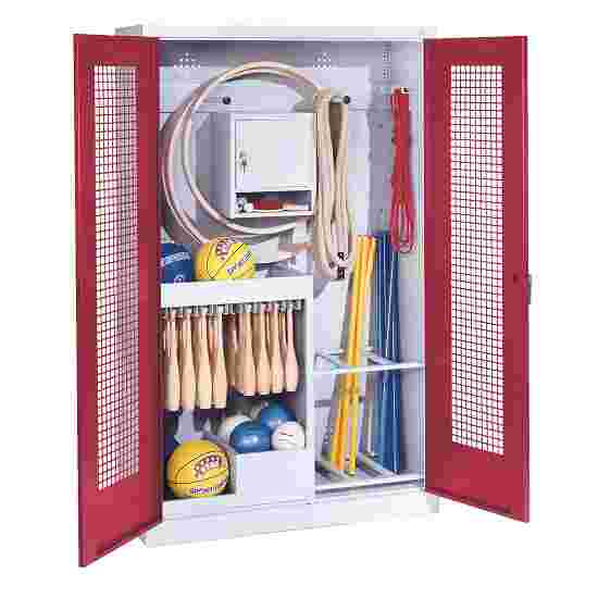 C+P Sports equipment cabinet Ruby red (RAL 3003), Light grey (RAL 7035), Handle, Keyed to differ