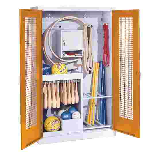 C+P Sports equipment cabinet Yellow orange (RAL 2000), Light grey (RAL 7035), Handle, Keyed to differ