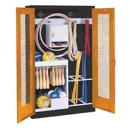 C+P Sports equipment cabinet Yellow orange (RAL 2000), Anthracite (RAL 7021), Handle, Keyed to differ