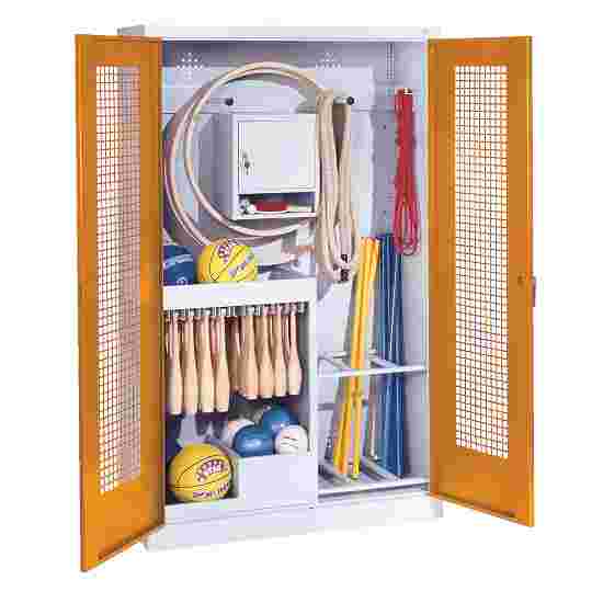 C+P Sports equipment cabinet Yellow orange (RAL 2000), Light grey (RAL 7035), Ergo-Lock recessed handle, Keyed to differ