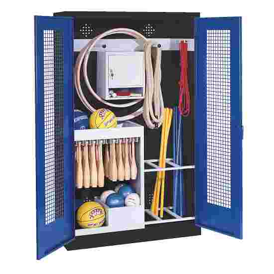 C+P Sports equipment cabinet Gentian blue (RAL 5010), Anthracite (RAL 7021), Ergo-Lock recessed handle, Keyed to differ