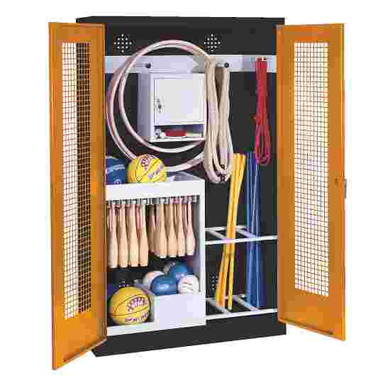 C+P Sports equipment cabinet Yellow orange (RAL 2000), Anthracite (RAL 7021), Ergo-Lock recessed handle, Keyed to differ