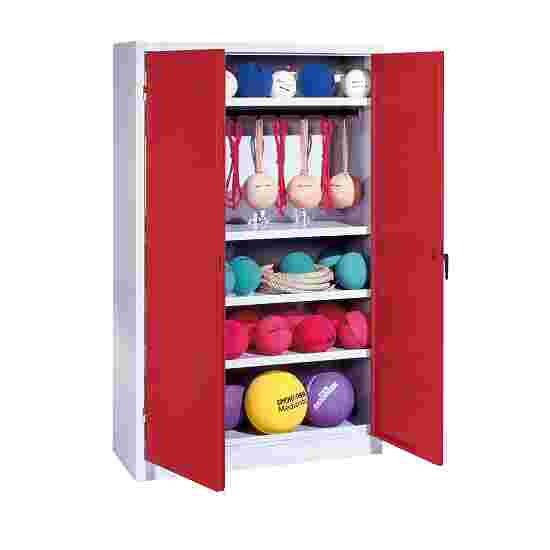 C+P Sports equipment cabinet Ruby red (RAL 3003), Light grey (RAL 7035), Keyed to differ, Ergo-Lock recessed handle