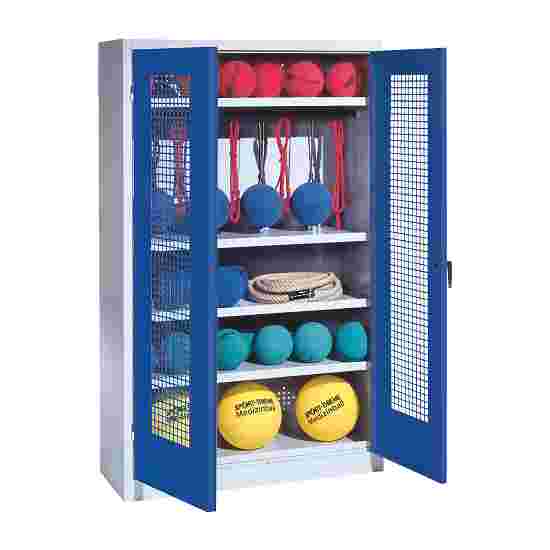 C+P Sports equipment cabinet Gentian blue (RAL 5010), Light grey (RAL 7035), Keyed to differ, Ergo-Lock recessed handle