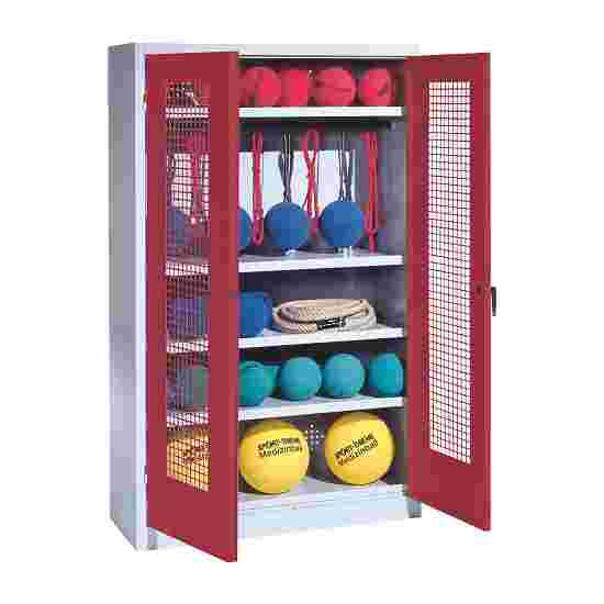 C+P Sports equipment cabinet Ruby red (RAL 3003), Light grey (RAL 7035), Keyed to differ, Ergo-Lock recessed handle