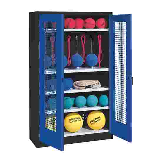 C+P Sports equipment cabinet Gentian blue (RAL 5010), Anthracite (RAL 7021), Keyed to differ, Ergo-Lock recessed handle