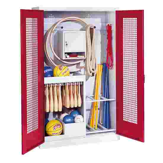 C+P Sports equipment cabinet Ruby red (RAL 3003), Light grey (RAL 7035), Handle, Keyed alike
