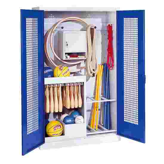 C+P Sports equipment cabinet Gentian blue (RAL 5010), Light grey (RAL 7035), Ergo-Lock recessed handle, Keyed alike