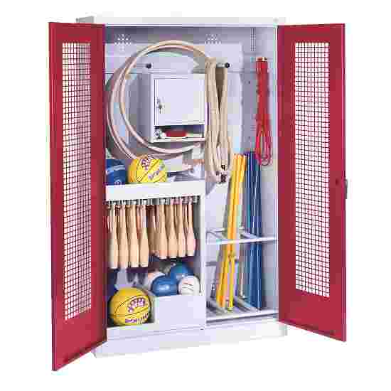 C+P Sports equipment cabinet Ruby red (RAL 3003), Light grey (RAL 7035), Ergo-Lock recessed handle, Keyed alike