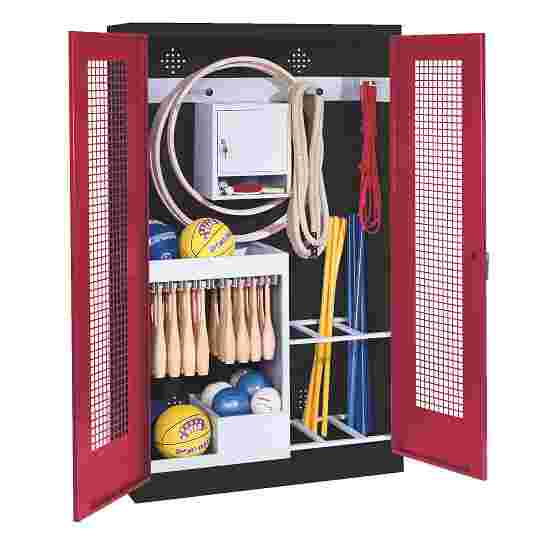 C+P Sports equipment cabinet Ruby red (RAL 3003), Anthracite (RAL 7021), Ergo-Lock recessed handle, Keyed alike