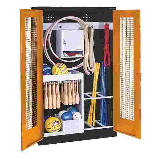 C+P Sports equipment cabinet Yellow orange (RAL 2000), Anthracite (RAL 7021), Ergo-Lock recessed handle, Keyed alike