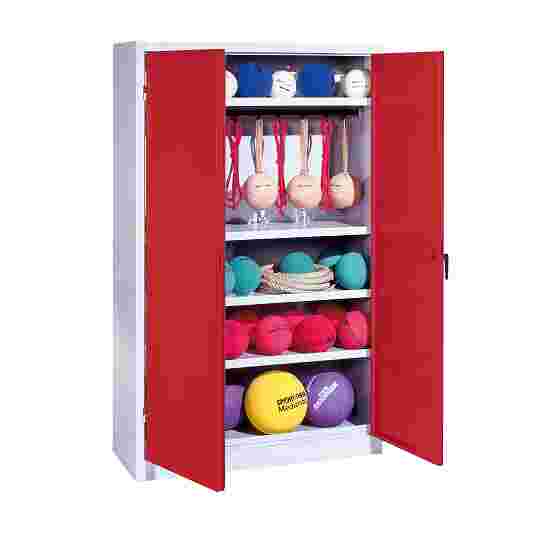 C+P Sports equipment cabinet Ruby red (RAL 3003), Light grey (RAL 7035), Keyed alike, Ergo-Lock recessed handle