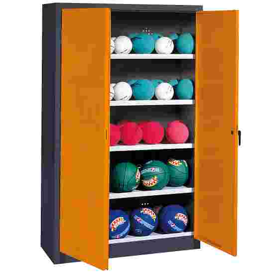 C+P Type 3, (with Metal Double Doors, H×W×D: 195×150×50 cm) Ball Cabinet Yellow orange (RAL 2000), Anthracite (RAL 7021), Keyed to differ, Handle