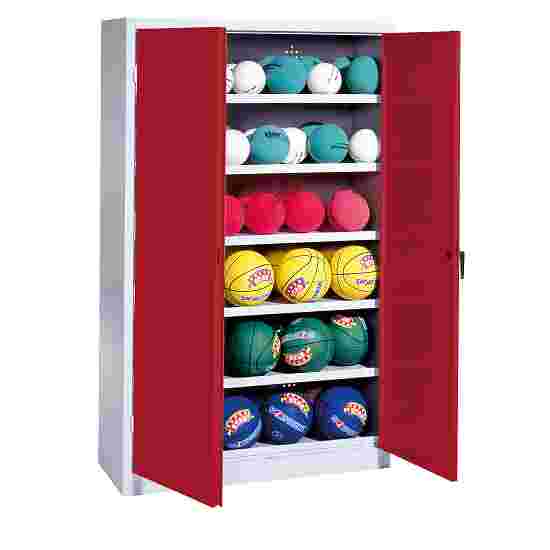 C+P Type 3, (with Metal Double Doors, H×W×D: 195×150×50 cm) Ball Cabinet Ruby red (RAL 3003), Light grey (RAL 7035), Keyed alike, Handle