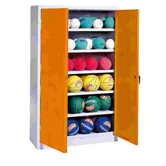C+P Type 3, (with Metal Double Doors, H×W×D: 195×150×50 cm) Ball Cabinet Yellow orange (RAL 2000), Light grey (RAL 7035), Keyed alike, Handle