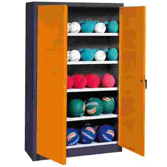 C+P Type 3, (with Metal Double Doors, H×W×D: 195×150×50 cm) Ball Cabinet Yellow orange (RAL 2000), Anthracite (RAL 7021), Keyed alike, Ergo-Lock recessed handle