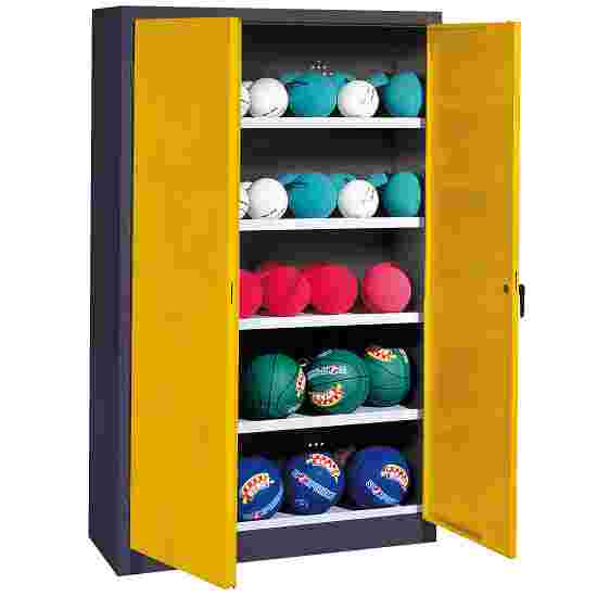 C+P Type 3, (with Metal Double Doors, H×W×D: 195×150×50 cm) Ball Cabinet Sunny Yellow (RDS 080 80 60), Anthracite (RAL 7021), Keyed alike, Ergo-Lock recessed handle