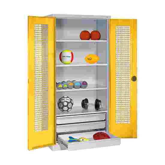 C+P with Drawers and Perforated Double Doors, H×W×D 195×120×50 cm Equipment Cupboard Traffic Yellow (RAL 1023), Light grey (RAL 7035), Keyed to differ, Handle