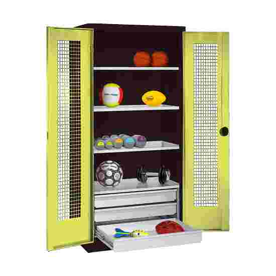 C+P with Drawers and Perforated Double Doors, H×W×D 195×120×50 cm Equipment Cupboard Clown Green (RAL 110 80 60), Anthracite (RAL 7021), Keyed to differ, Handle